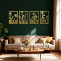 Sokurdeg Gold Metal Flowers Wall Decor, Minimalist Floral Metal Wall Hanging Art for Bedroom Bathroom Living Room (4 Pcs, 15.7 x 22.5 in)