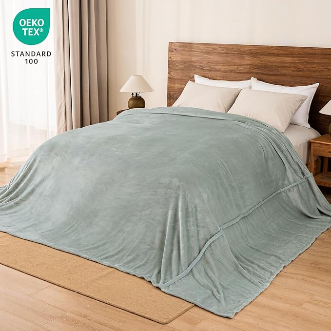 PHF Oversized King Big Fleece Blanket 120"x120", No Shed No Pilling Extra Large Soft Blanket, Giant 10'x 10' Lightweight for Bed, Sofa Travel and Camping, Suitable for All Season, Sage Green