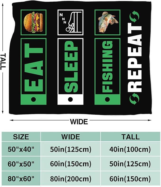 Fishing Blanket for Girls Women Boys Men Adults Kids Soft Cozy Fleece Eat Sleep Fish Hamburger Throw Blankets Fisherman Gifts Warm Flannel Plush Lightweight Decor for Couch Bed Sofa 60"X50"