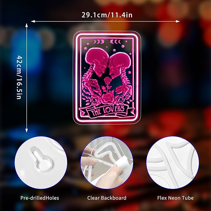 Neon Sign, Skull Lover Neon Signs for Wall Decor - Pink LED Light for Man Cave, Bedroom, Gaming Room - USB Powered Light Up Sign Halloween Christmas Party Decoration