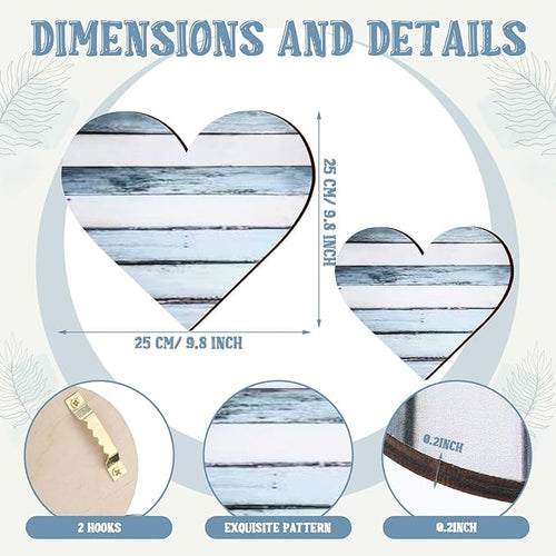 3 Pcs Wooden Hearts Decor Heart Wooden Sign Rustic Hanging Love Plaque for Wall Home Farmhouse Living Room Bedroom Gifts(Blue)