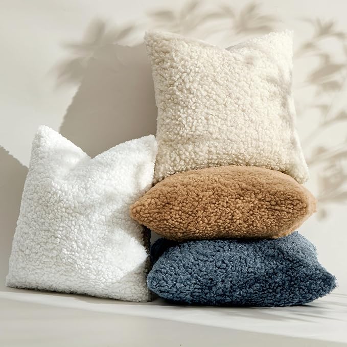 MIULEE Pack of 2 Throw Pillow Covers 20x20 Inch Neutral Navy Blue Faux Fur Decorative Sherpa Pillow Covers Fuzzy Accent Soft Sheepskin Fleece Cushion Cases for Boho Home Decor Couch Living Room Bed