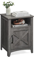 VASAGLE LIRY Collection - Farmhouse Nightstand with Barn Door, Bedside Table with Storage, Side End Table, Night Stand, Open Compartment, for Bedroom, Misty Gray ULET609G68