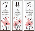 DONFENTHY 3 Pieces Inspirational Pink Floral Wall Decor Wooden Hanging Wall Art Christian Quotes SHE Word Sign Gift for Girl Teen Women Bedroom Bathroom Living Room Nursery Office (Pink 12x4 Inch)