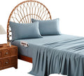 JSD Blue Queen Sheet Set with Side Pocket Corner Straps, 4 Piece Soft Microfiber Bed Sheets Extra Deep Pocket