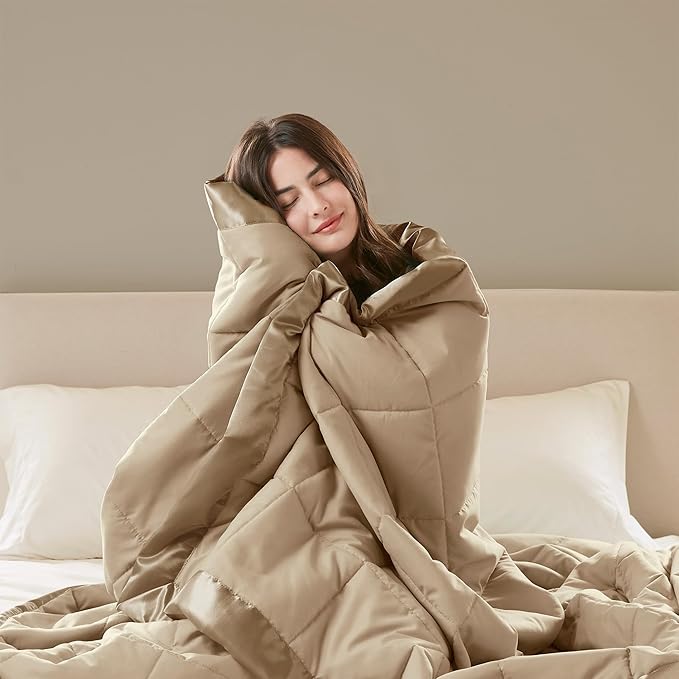 Madison Park Windom Down Alternative Blanket, Premium 3M Scotchgard Moisture Wicking Treatment, Lightweight and Soft Bed Cover For All Season, Satin Trim, Brown Full/Queen