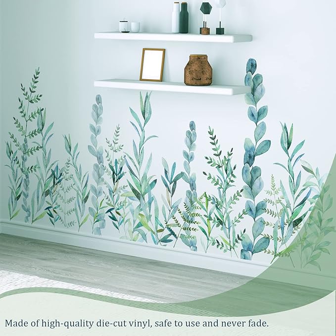 Green Hanging String of Willow Wall Decals Peel and Stick, Large Plants Vinyl Wall Stickers, Removable Vine Home Decor Art for Bedroom Living Room Classroom Office
