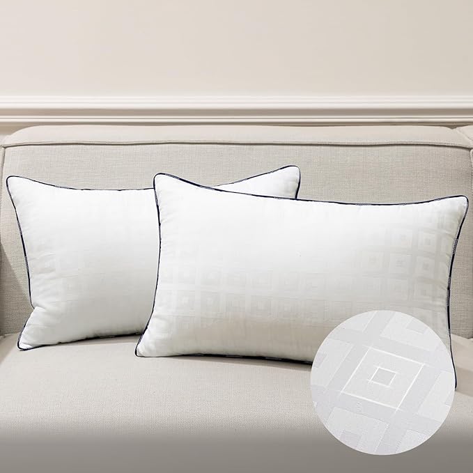 Phantoscope 12x20 Pillow Inserts, Decorative Throw Pillow Inserts with 100% Cotton Jacquard Cover, Virgin Fiber Pillow Sham Stuffer, Lumbar Square Couch Cushion Pillows, Pack of 2, 12x20 Inch