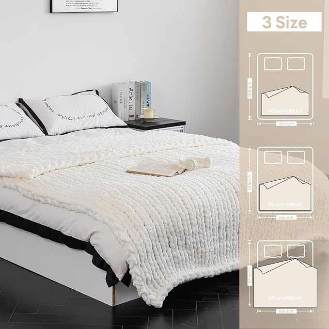 Chunky Knit Blanket - Luxury Soft Cozy 50 * 60 Throw Blanket,100% Woven Blanket Rope Knot Throw Blanket for Couch, Sofa, Home Decor, Gift - Machine Washable (Ivory White, 50 * 60)