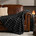 BEDELITE Faux Fur Twin Blanket for Couch - Super Soft & Cozy Plush Striped Blanket for Sofa and Room Decor, Luxury Fluffy All-Season Blankets Gift for Women, Men, Mom, Dad, 60x80 inch, Black
