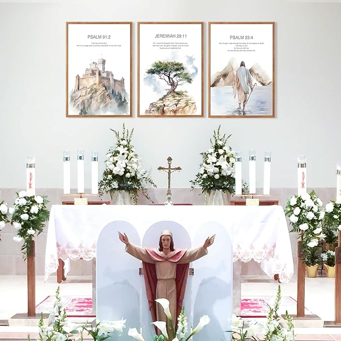 CHDITB Christian Bible Verse Framed Canvas Wall Art Set Of 3, Jesus Wall Decor, Scripture Jesus Wall Painting, Inspirational Biblical Art Prints For Dining Room Living Room Church (12X16 Inch)