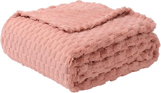 FY FIBER HOUSE Fleece Blanket Queen Size for Bed 300GSM Super Soft Plush Fuzzy Blankets and Throws for Sofa Couch Office, 90x90 Inches, Pink
