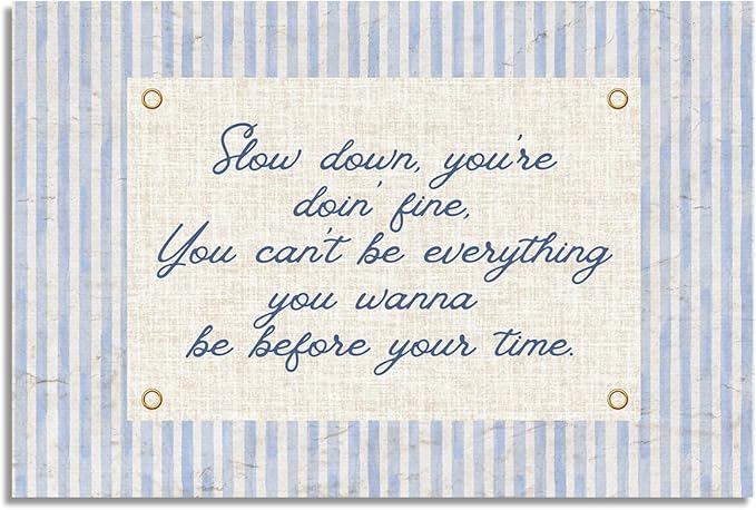 Slow Down You're Doing Fine Canvas Wall Art, Navy Blue Stripes Positive Quote Poster, Daily Affirmations Wall Decor for Bedroom Dorm, Modern Office Inspiring Typography Print 8x12in Unframed
