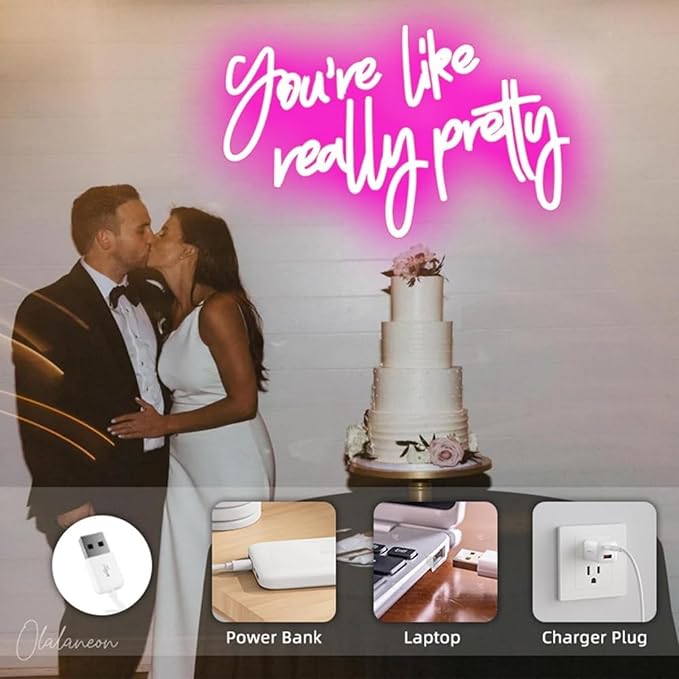 You're Like Really Pretty Pink Led Neon Light Sign for Wall Decor Girls Bedroom Sign Birthday Wedding Party Wedding Engagement Party Gifts for Girlfriend Valentine's Day