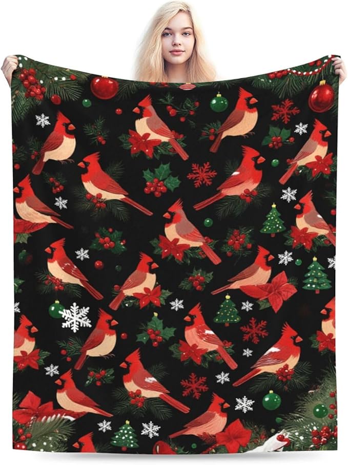 Red Cardinal Throw Blanket - Soft Plush Fleece Winter Birds Bedding Blankets- Cozy Cardinal Stuff Gifts for Women Girls Kids Adults 50"X60"
