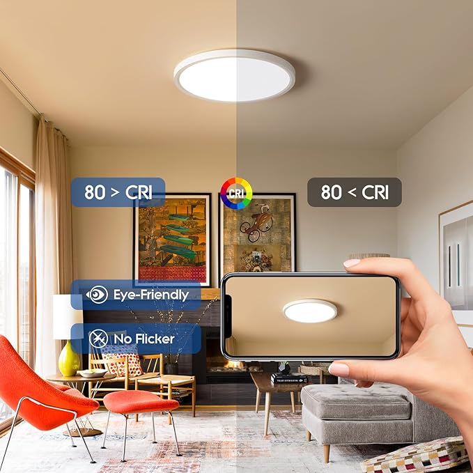 12 Inch Slim Dimmable LED Flush Mount Ceiling Light Fixtures, 24W 2640LM 3000K/4000K/5000K, House Upgrade Led Lights for Bedroom Hallway Laundry Room Rental Units, 240W Equiv., White