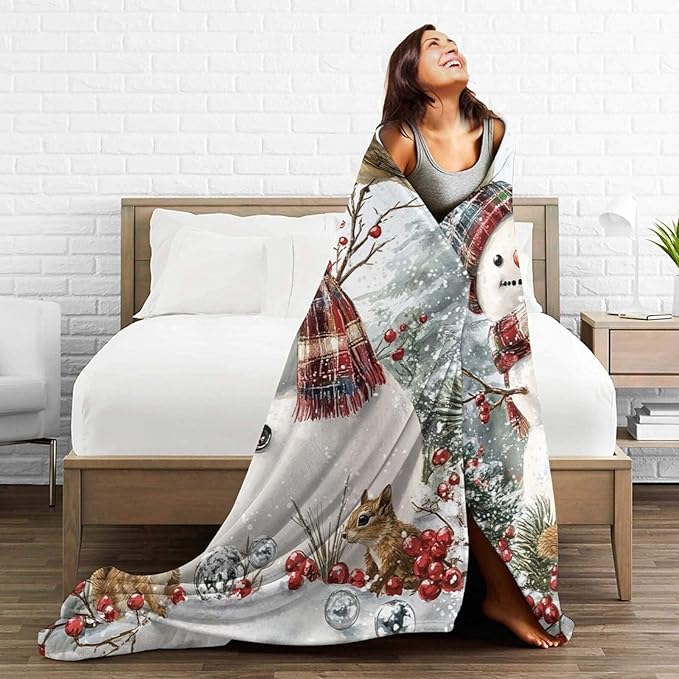 Snowman Throw Blanket - Soft Plush Fleece Christmas Winter Bedding Blankets- Cozy Snowman Stuff Gifts for Women Girls Kids Adults 60"X80"