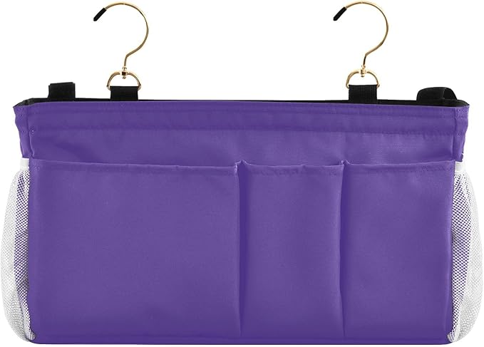 DOMIKING Dark Purple Bedside Caddy for Dorm Bed Recliner Armrest Organizer with Hooks Haning Storage Pockets for Remote Control Couch Recliner