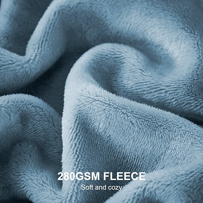 Hansleep Fleece Queen Blanket for Bed Fleece Washed Blue, Queen Size Super Soft Flannel Fuzzy Plush Cozy Blanket for All Seasons, Washed Blue, Queen 90x90 Inches