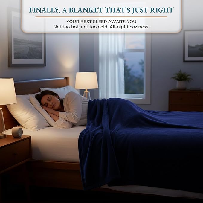 Casa Platino Fleece Blanket Twin Size – 300 GSM Navy Blue Fleece Throw for Bed or Couch – Soft Cozy Warm Holiday Bed Blanket for Winter, Fuzzy Plush Elegant Gifts for Kids, Men & Women - 68x90 Inch