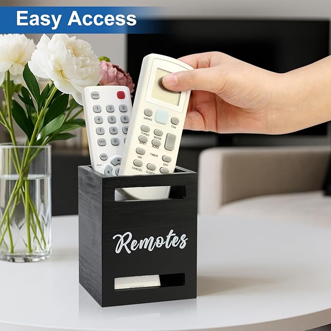 Small Remote Control Holder Wall Mount Wooden Remote Caddy Organizer for Bed Table TV Controller Box Storage Bedside Table Organizers Remotes Control Wall Holders Nightstand Accessories Black Caddy