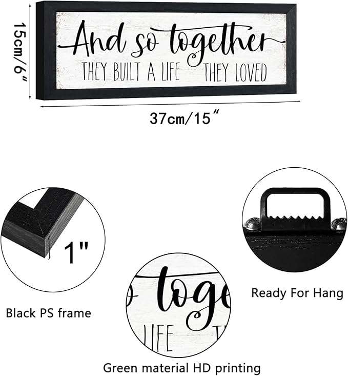 And So Together They Built a Life They Loved Sign Wall Decor: Rustic Farmhouse Wall Decor Above Bed for Bedroom Aesthetic Inspirational Quotes Family Signs Framed Master Bedroom Signs 6" x 14.5"