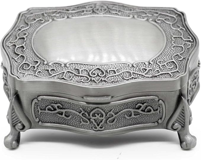 Rectangle Vintage Metal Jewelry Box Trinket Gift Box Chest Ring Case for Girls Ladies Women, Small