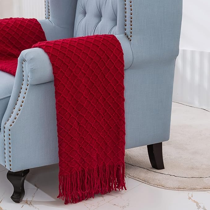 Throw Blanket for Couch,Soft Cozy Knit Blanket,Lightweight Decorative Throw for Sofa Chair Bed Travel and Living Room-All Seasons Suitable for Women,Men and Kids (Red, 50"x60")