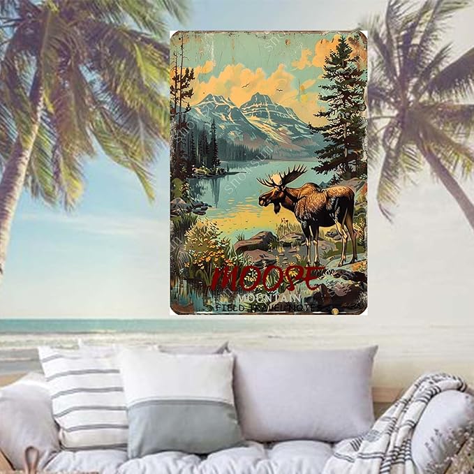 snowsun Moose Mountain zoon Vintage Metal Tin Sign Aluminum Metal Signs Retro Metal Sign Bar Cafe Room Country Farmhouse Bathroom Family 8X12 Inch