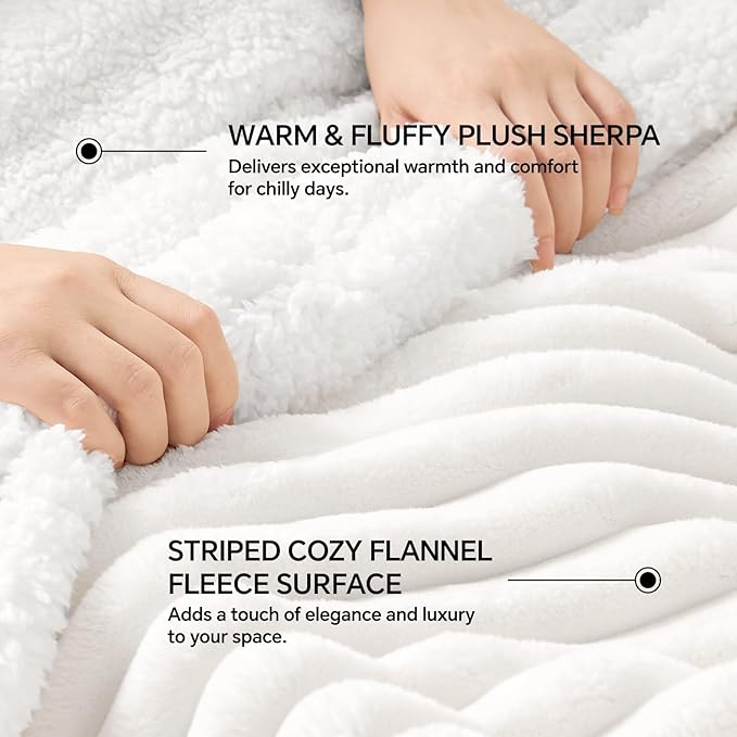 INFIIXSO Sherpa Throw Blanket for Couch - Super Soft & Warm Striped Fleece Blanket, Cozy Plush Fluffy Blanket All Season Use (Off White, 60x80 Inches)