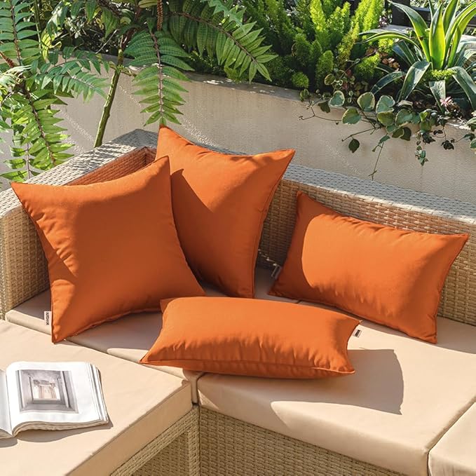 MIULEE Pack of 2 Decorative Outdoor Waterproof Pillow Covers Square Garden Cushion Sham Throw Pillowcase Shell for Fall Patio Tent Couch 16x16 Inch Burnt Orange