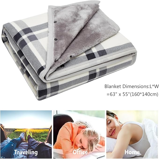 forestfish Fleece Wearable Blanket Oversized, Comfy Lightweight Lap Blanket Poncho Throw with Buttons, 63“x 55”(White)
