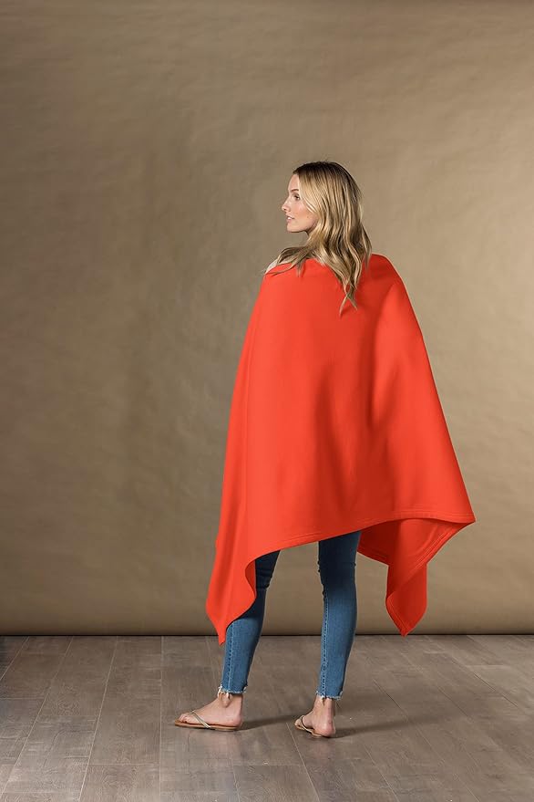 MV Sport Lightweight Sweatshirt Blanket Throw – Warm & Cozy, Breathable Oversized Fleece Knit, Couch, Bed, Travel, Cold Nights, and Outdoors – Soft Light Weight Blanket 54" x 84" Orange