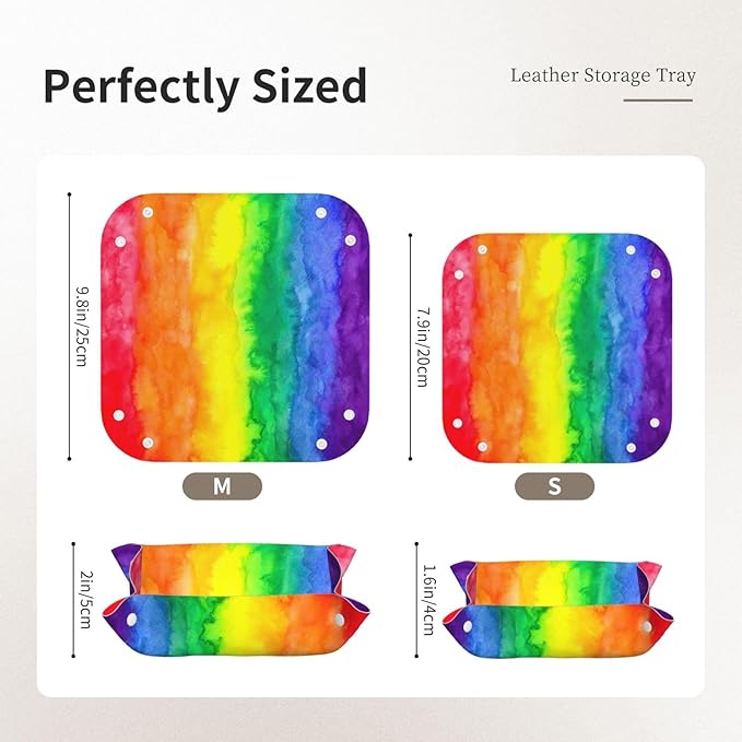 Rainbow Wash Leather Vanity Tray Desktop Storage Organizer, Decorative Catchall Perfume Tray, Bathroom Valet Tray,Nightstand Caddy Holder for Keys Phone Wallet Coin Jewelry, S