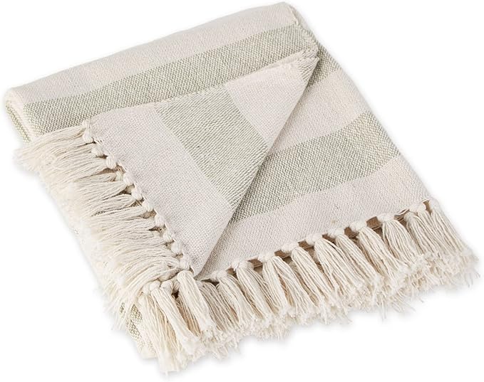 DII Rustic Farmhouse Cotton Cabana Striped Blanket Throw with Fringe, 50 x 60 - Cabana Striped Artichoke