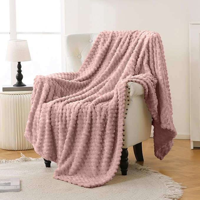 Bnuitland Pink Flannel Throw Twin Size Blanket (60X80 inches), 300 GSM Fleece Cozy Warm Soft Home Decor Lightweight Bed Blanket for Adults, Suitable for All Seasons.