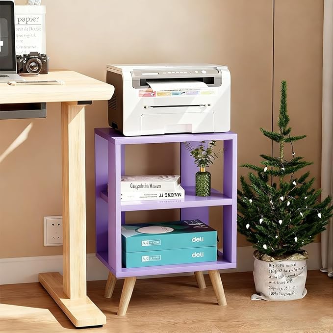 Night Stand, Purple Nightstand, Modern End Table with Open Storage, 2-Tier Wooden Bedside Table for Small Space, Living Room, Bedroom