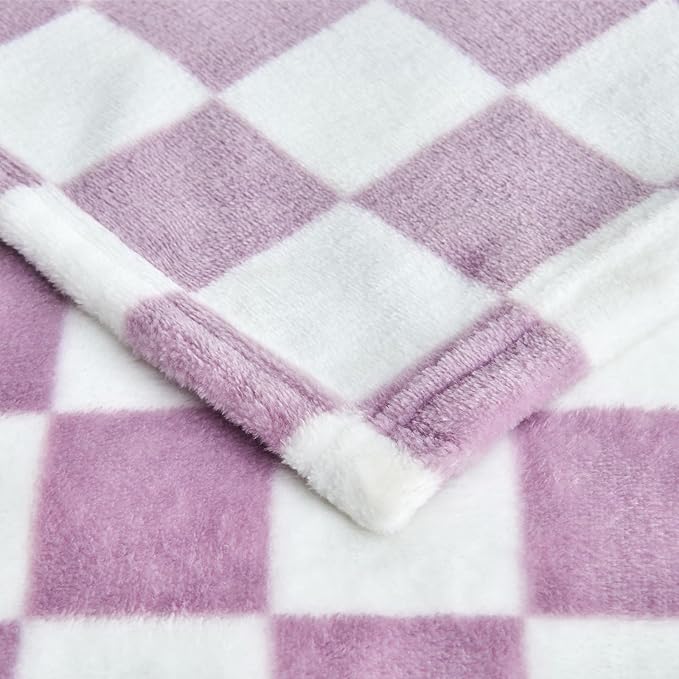 Checkered Blanket Flannel Throw Blankets Soft Cozy Checkered Grid Print Chessboard Gingham Pattern Throws for Bed Sofa Couch for All Seasons, 50x60 Inch, Purple