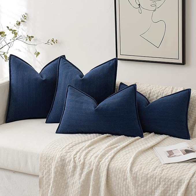 MIULEE Pack of 2 Navy Blue Decorative Pillow Covers 22x22 Inch Soft Chenille Luxurious Couch Throw Pillows Farmhouse Cushion Covers Euro Shams with Elegant Design for Sofa Bed Living Room Home Decor