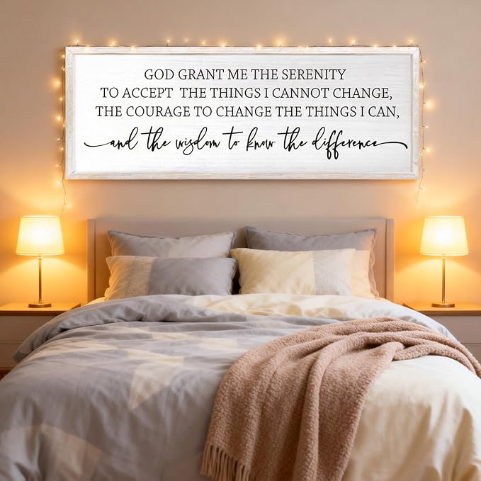 Serenity Prayer Rustic Bible Verse Framed Wall Art, 40''×15'' Religious Christian Saying Sign for God Jesus Christ Prayer, Vintage Positive Horizontal Holy Inspirational Catholic Scripture Gift Decor
