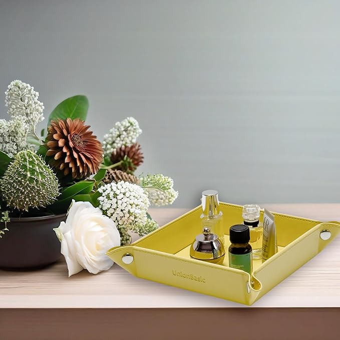 UnionBasic Small Valet Tray, Jewelry Tray for Rings Watches Earrings, Entryway Catchall Caddy for Coins Keys Change, Nightstand Bedside Valet Holder, Trays for Electronic Gadgets, Lemonade
