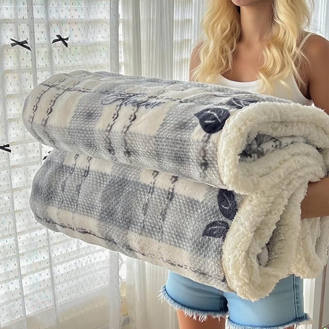 Reversible Soft Fleece Throw Blanket Queen 90"x90" - Warm Plush Fluffy Thick Blanket for Couch & Bed - Machine Washable,Winter Gift for Mom Women Girls