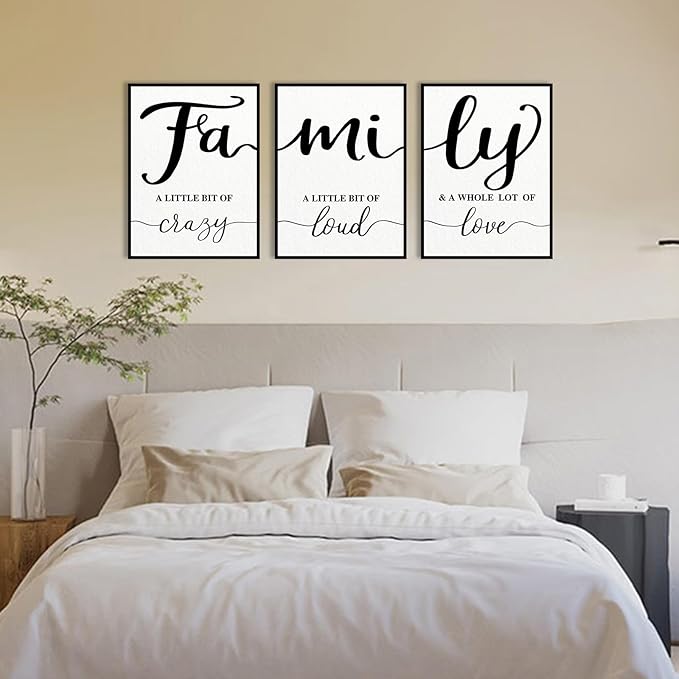 Family Quotes Wall Art Decor: 3 Piece Family Sign Framed 12"x16" Farmhouse Wall Art for Living Room Dining Room,Love Quote Art Wall Art Prints Modern Minimalist Bedroom Wall Decor