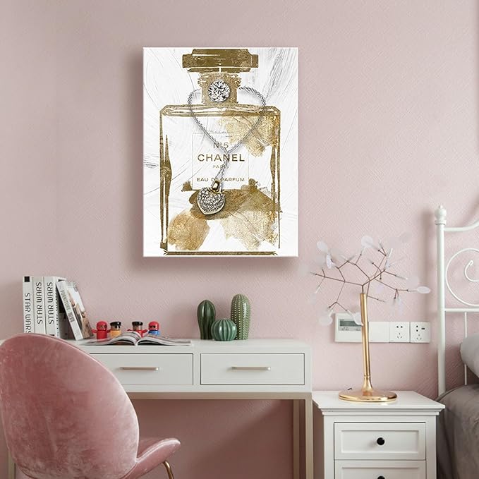 Vintage Perfume Bottle Canvas Wall Art Modern Luxury Posters Print Fashion Glam Poster Picture for Bedroom Make up Room Home Decor 12"x16"