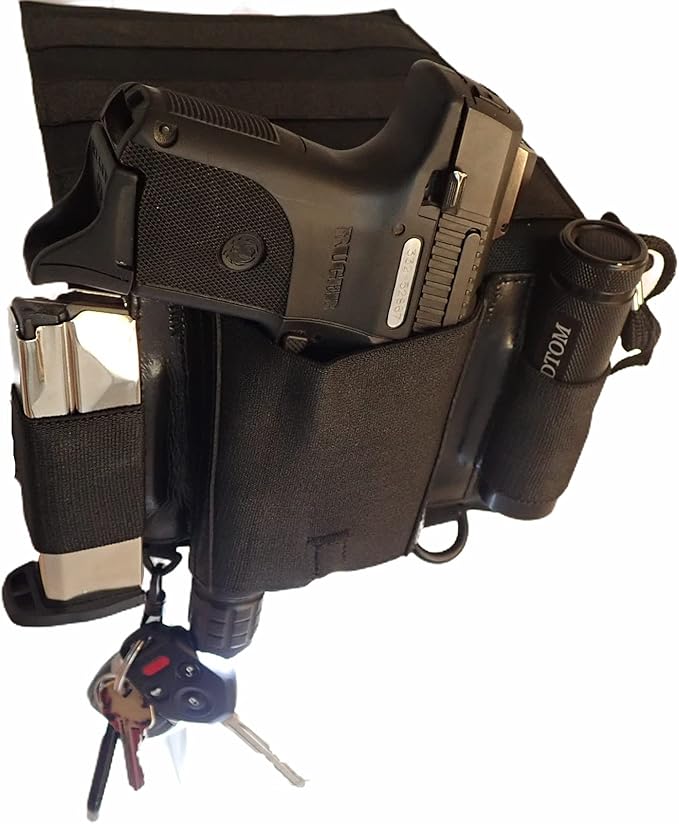 DTOM’s Famous Ain't-Goin'-Nowhere 3-Strip Bedside Holster for Gun with Attached Tactical Light or Laser (Ambidextrous - Low Visibility - BH3 w/ULTRAStick Technology)