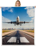 Erosebridal Aircraft Blanket Throw, Aviation Airplane Sherpa Blankets for Kids Teens Adults,Runway Track Fleece Blanket, Taking Off Fuzzy Blankets Twin 60"X80" White Blue Sofa Decoration