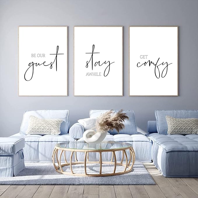 Be Our Guest Wall Decor Guest Room Wall Art Decor Stay Awhile Signs for Home Decor Minimalist Wall Art over the Bed Sign Guest Bedroom Wall Decor Canvas Painting 12x16 Inch (set of 3) UNFRAMED