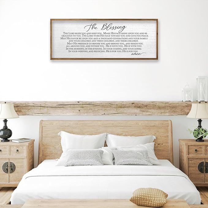 TQianJiang Christian Inspirational Quote Wall Decor The Blessing May The Lord Bless You Sign Scripture 40"×15" Home Bible Verse Positive Sayings for Catholic Living Room Religious Wall Art (Wood)