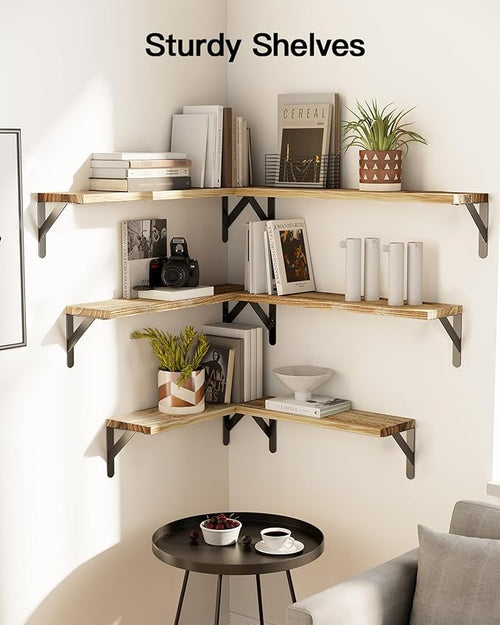AMADA HOMEFURNISHING Long Wall Shelves, Rustic Farmhouse Style, Wood Floating Shelves for Wall Decor, Bathroom & Bedroom Storage, Living Room Book Shelves, 6pcs