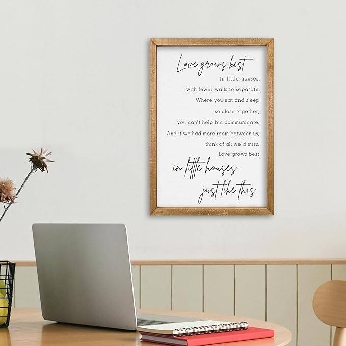 comurdyo Love Grows Best In Iittle Houses Wall Decor 16"×11" Inspirational Love Quote Sign Family Wood Framed Wall Hanging Art (Wood)